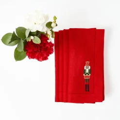 Mrs. Alice Red Linen Embroidered Nutcracker Napkins (Set of 4)< Napkins
