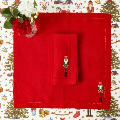 Mrs. Alice Red Linen Embroidered Nutcracker Napkins (Set of 4)< Napkins