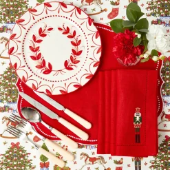 Mrs. Alice Red Linen Embroidered Nutcracker Napkins (Set of 4)< Napkins