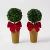 Mrs. Alice Red Ribboned Potted Boxwood Ball (Pair)< Christmas Decorations