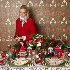 Mrs. Alice Red Ribboned Potted Boxwood Ball (Pair)< Christmas Decorations