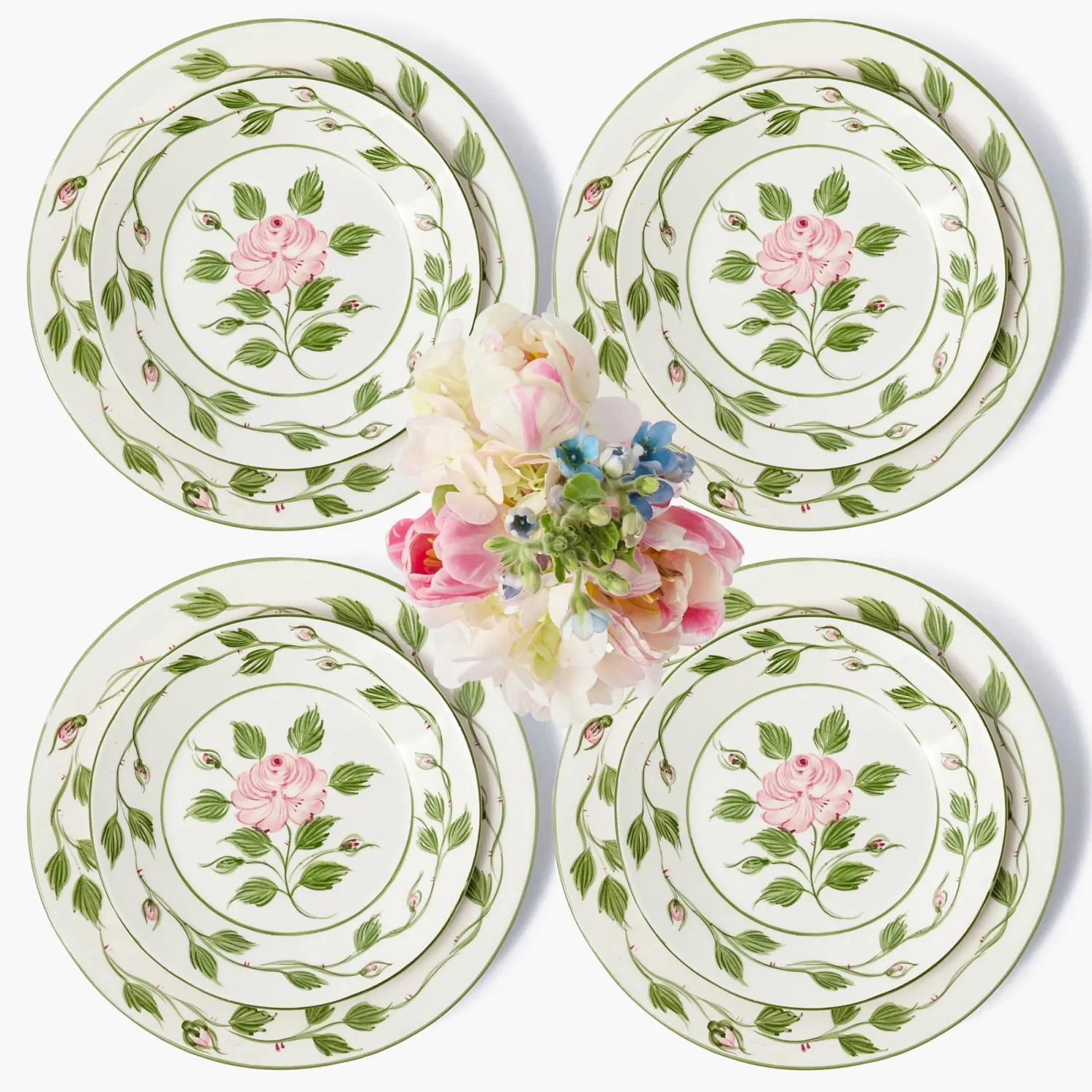 Mrs. Alice Rose Bud Dinner & Starter Plates (Set of 8)< Crockery Sets