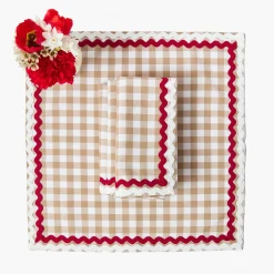Mrs. Alice Rossina Putty Gingham & Red Napkins (Set of 4)< Napkins