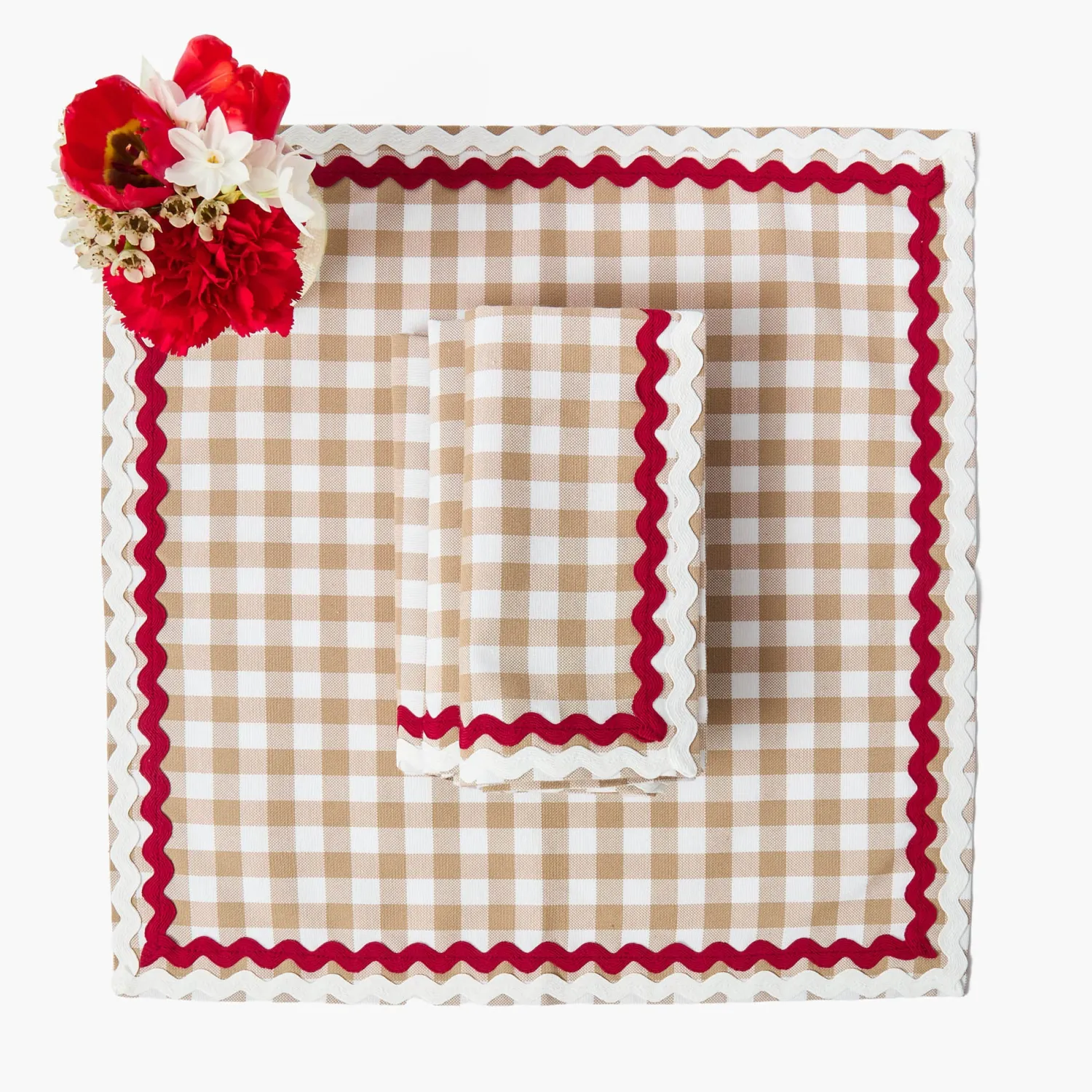 Mrs. Alice Rossina Putty Gingham & Red Napkins (Set of 4)< Napkins