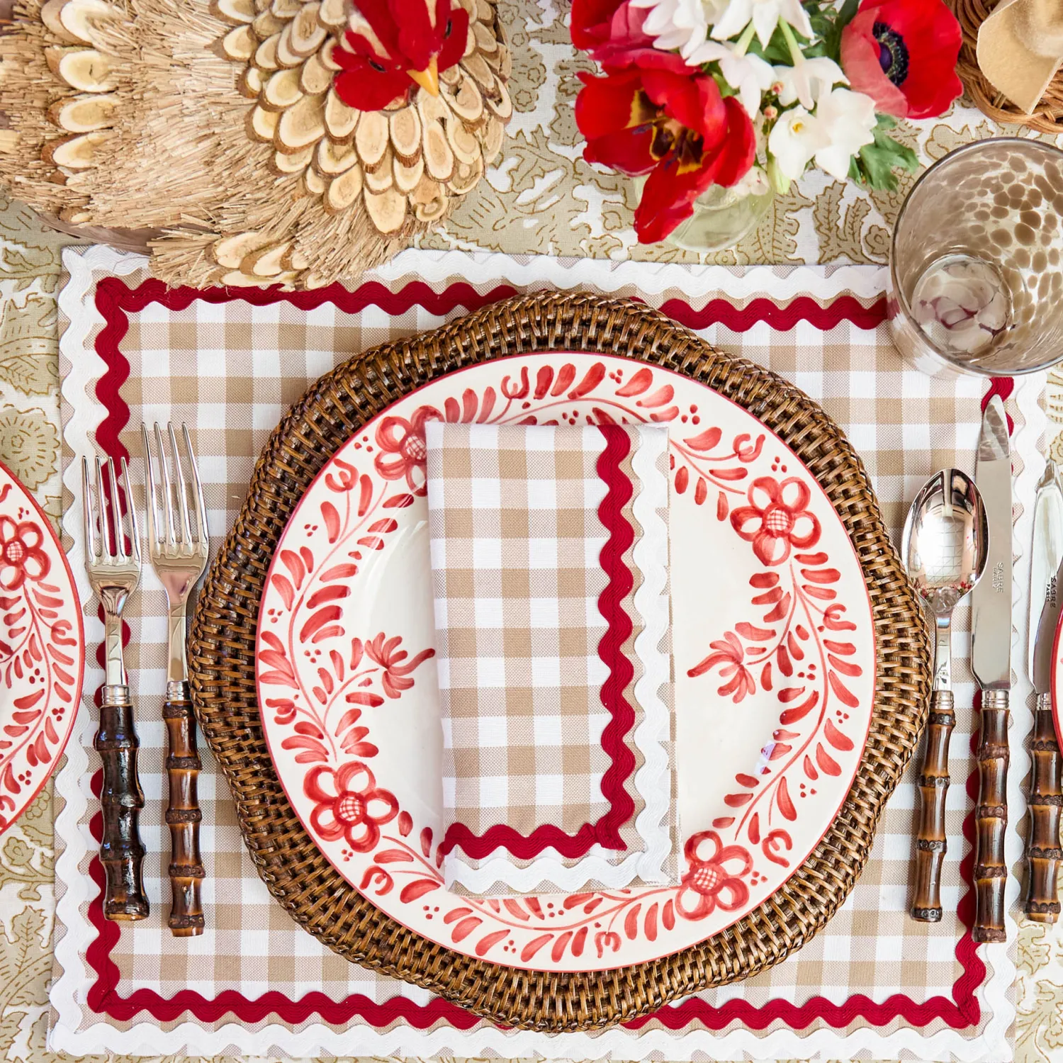Mrs. Alice Rossina Putty Gingham & Red Napkins (Set of 4)< Napkins