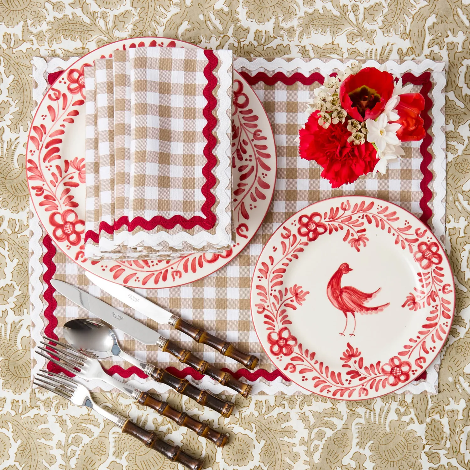 Mrs. Alice Rossina Putty Gingham & Red Napkins (Set of 4)< Napkins