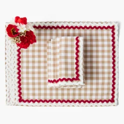 Mrs. Alice Rossina Putty Gingham & Red Placemats (Set of 4)< Placemats