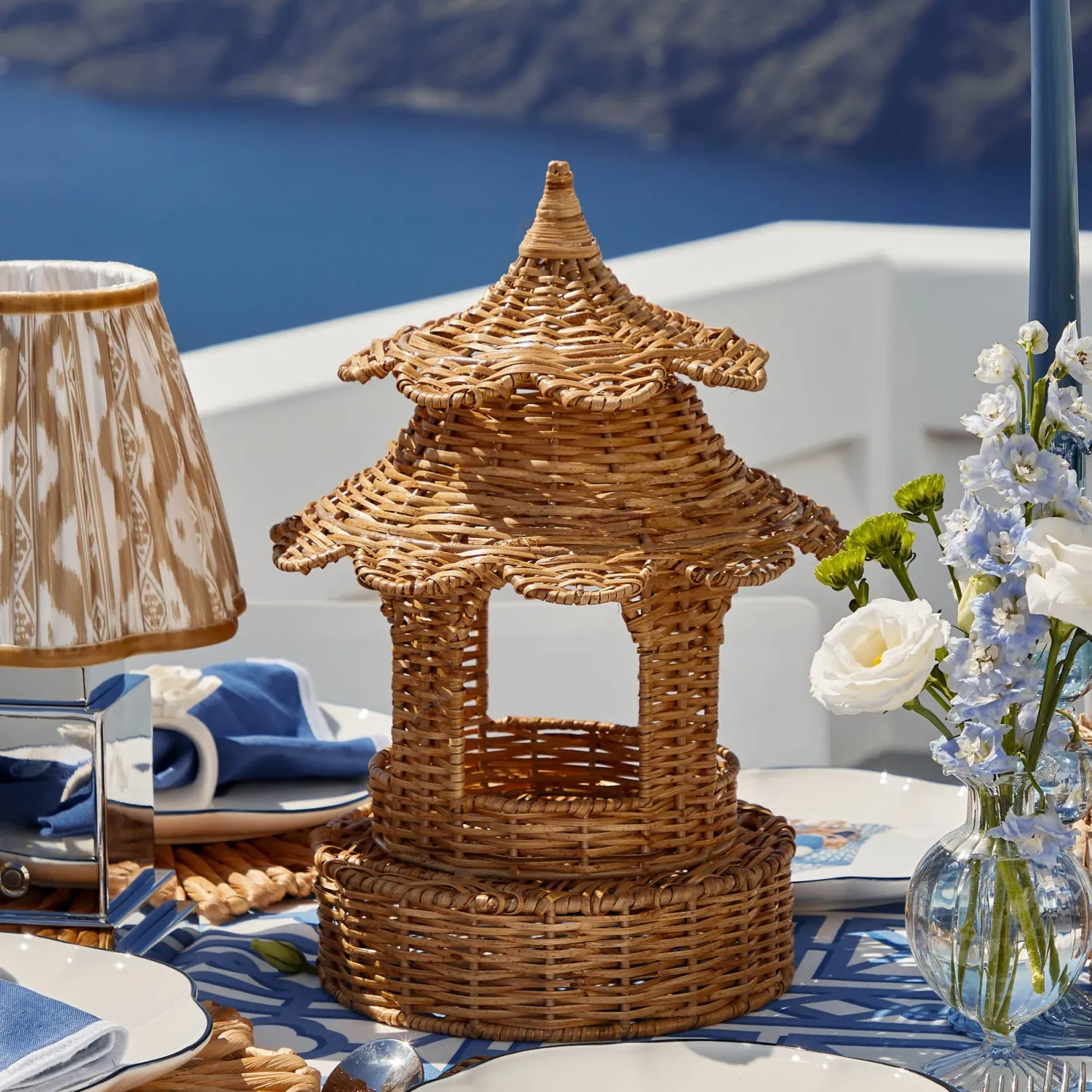 Mrs. Alice Round Scalloped Rattan Pagoda Lantern< Year-round Decorations | Pagodas & Lanterns