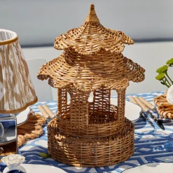 Mrs. Alice Round Scalloped Rattan Pagoda Lantern< Year-round Decorations | Pagodas & Lanterns