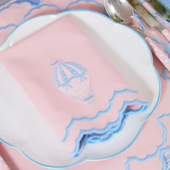 Mrs. Alice Sarah Pink & Blue Hot Air Balloon Embroidered Napkins (Set of 4)< Napkins