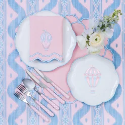 Mrs. Alice Sarah Pink & Blue Hot Air Balloon Embroidered Napkins (Set of 4)< Napkins