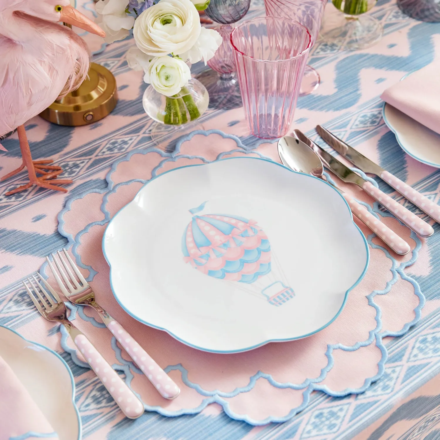 Mrs. Alice Sarah Pink & Blue Hot Air Balloon Embroidered Napkins (Set of 4)< Napkins