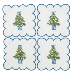 Mrs. Alice Scalloped Christmas Tree Cocktail Napkins (Set of 4)< Napkins