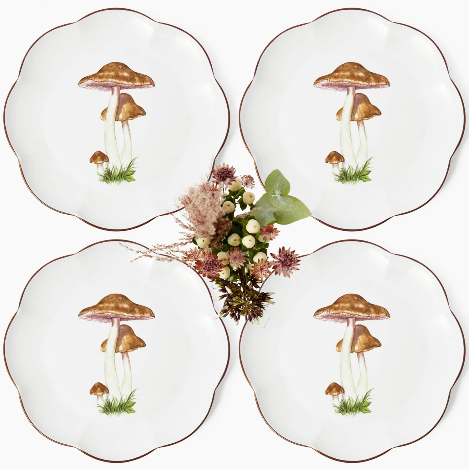 Mrs. Alice Scalloped Mushroom Dinner Plates (Set of 4)< Dinner Plates | Crockery Sets