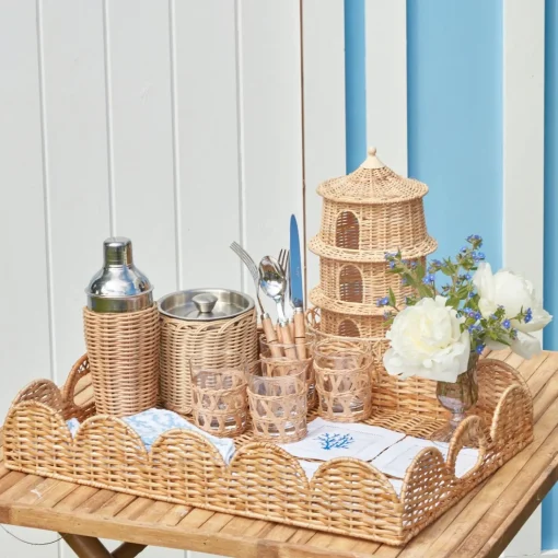Mrs. Alice Scalloped Rattan Tray< Trays | Trays