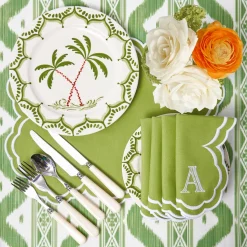Mrs. Alice Serena Apple Green Scalloped Placemats & Napkins (Set of 4)< Summer Table Linen | Table Linen Sets