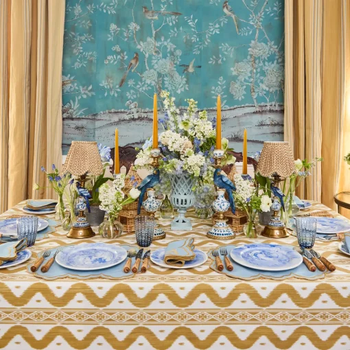 Mrs. Alice Serena Blue & Caramel Placemats (Set of 4)< Summer Table Linen | Placemats