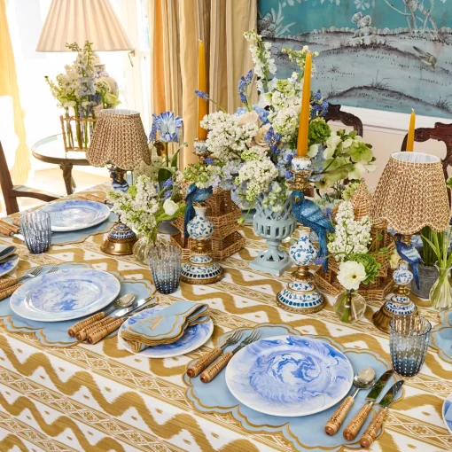 Mrs. Alice Serena Blue & Caramel Placemats (Set of 4)< Summer Table Linen | Placemats