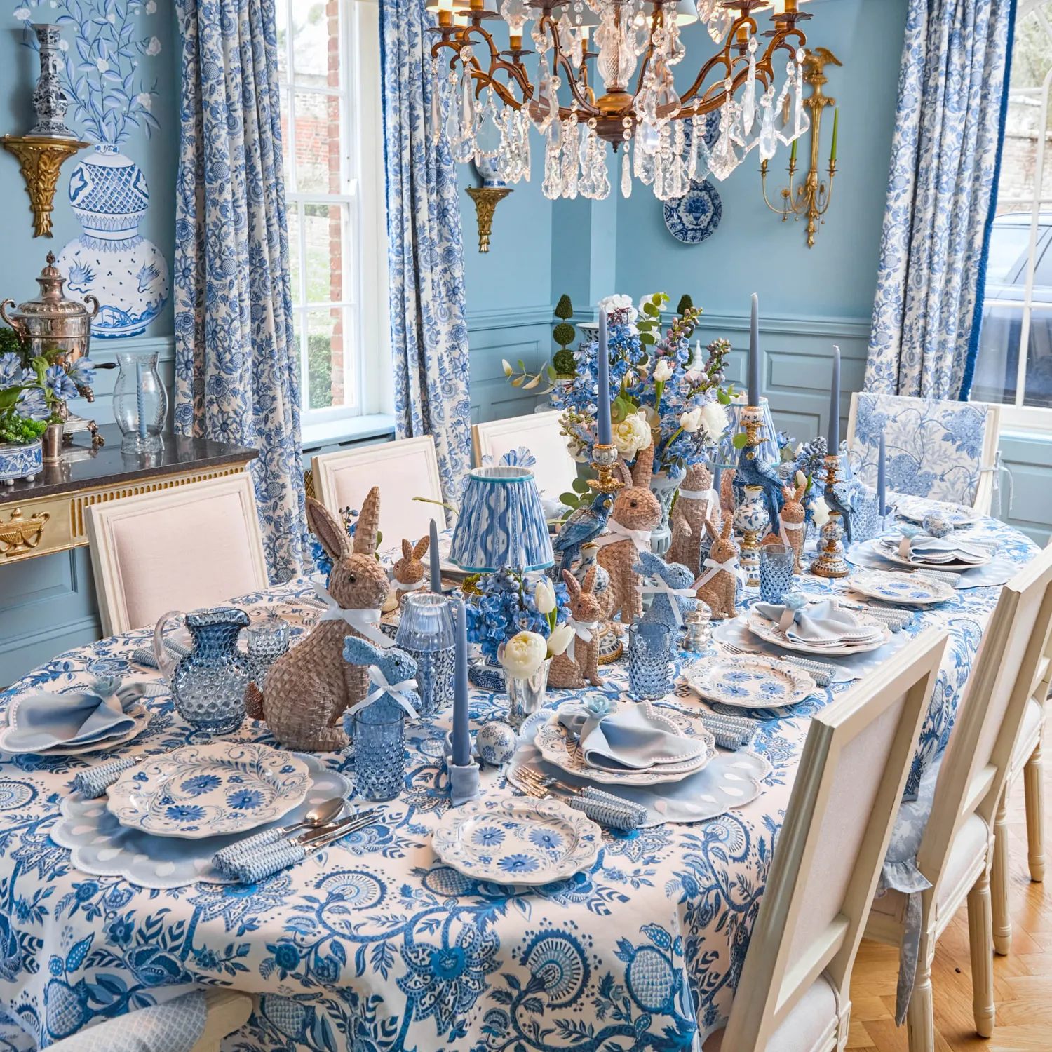 Mrs. Alice Serena Chinoiserie Rechargeable Lamp with Blue Ikat Shade (18cm)< Rechargeable Table Lamps | For Her