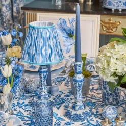 Mrs. Alice Serena Chinoiserie Rechargeable Lamp with Blue Ikat Shade (18cm)< Rechargeable Table Lamps | For Her