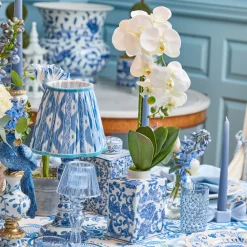 Mrs. Alice Serena Chinoiserie Rechargeable Lamp with Blue Ikat Shade (18cm)< Rechargeable Table Lamps | For Her