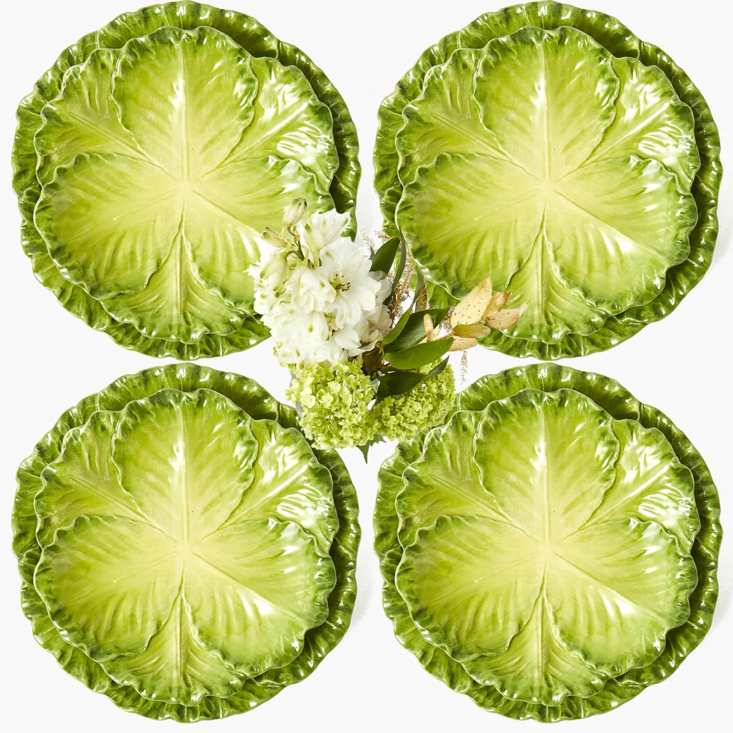 Mrs. Alice Serena Green Cabbage Dinner & Starter Plates (Set of 8)< Crockery Sets