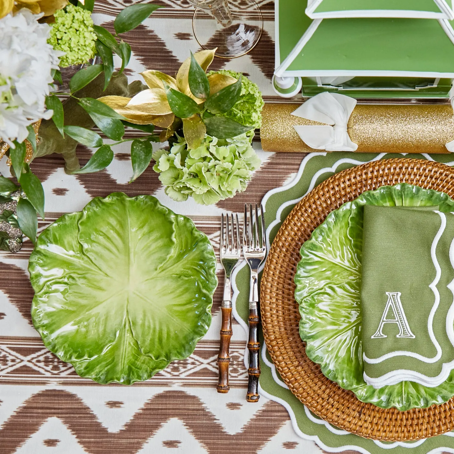 Mrs. Alice Serena Green Cabbage Dinner & Starter Plates (Set of 8)< Crockery Sets