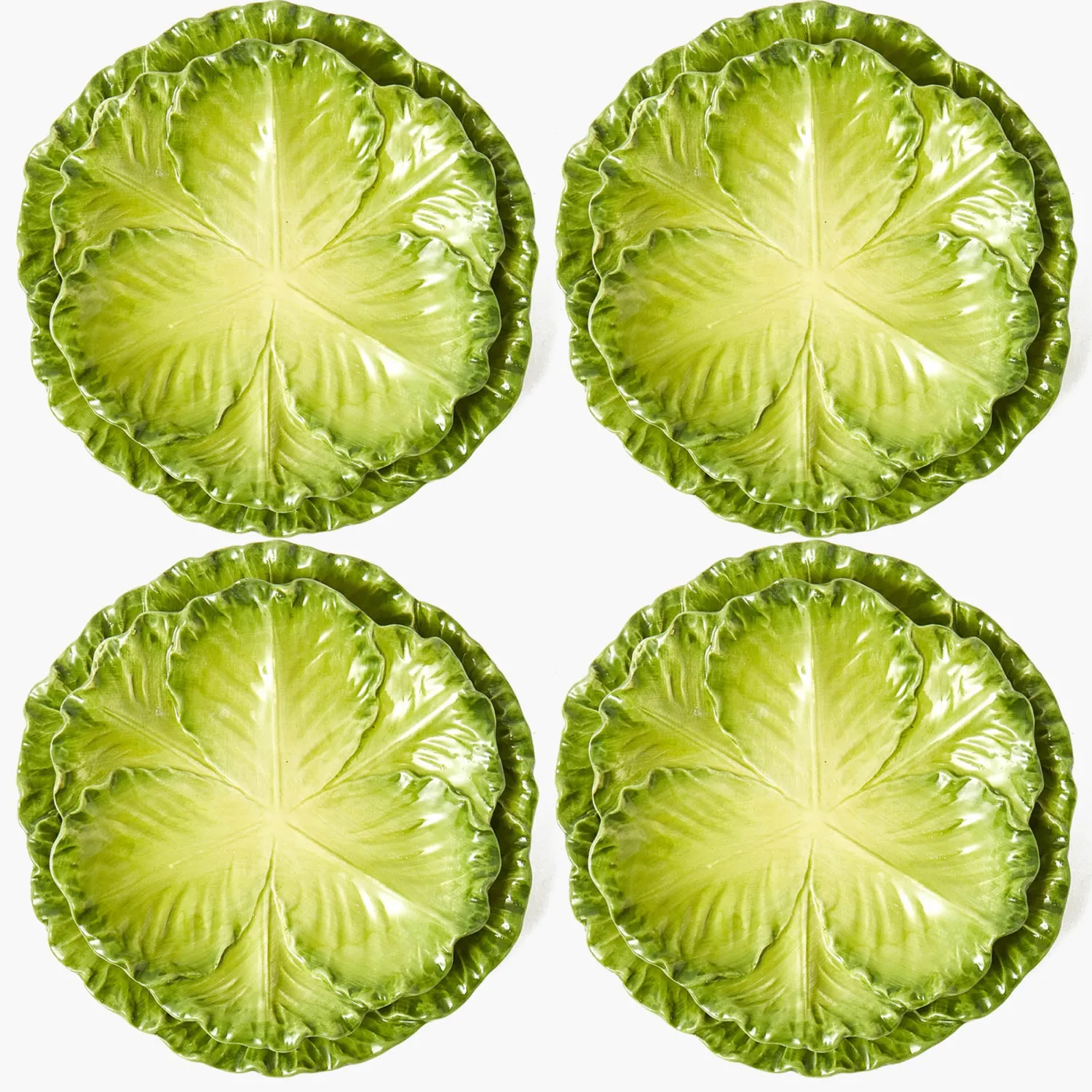 Mrs. Alice Serena Green Cabbage Dinner & Starter Plates (Set of 8)< Crockery Sets