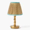 Mrs. Alice Short Bamboo Rechargeable Lamp with Caramel & Blue Lotus Shade (18cm)< Rechargeable Table Lamps | Summer Lighting