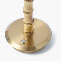 Mrs. Alice Short Bamboo Rechargeable Lamp with Caramel & Blue Lotus Shade (18cm)< Rechargeable Table Lamps | Summer Lighting