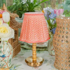 Mrs. Alice Short Bamboo Rechargeable Lamp with Coral Lotus Shade (18cm)< Rechargeable Table Lamps