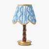 Mrs. Alice Short Burnt Bamboo Rechargeable Lamp with Blue & Putty Ikat Shade (18cm)< Rechargeable Table Lamps | Summer Lighting