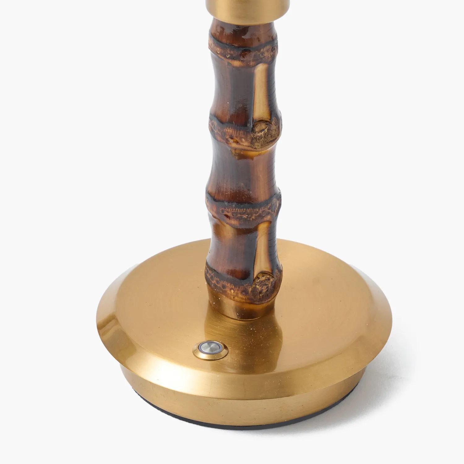 Mrs. Alice Short Burnt Bamboo Rechargeable Lamp with Blue & Putty Ikat Shade (18cm)< Rechargeable Table Lamps | Summer Lighting