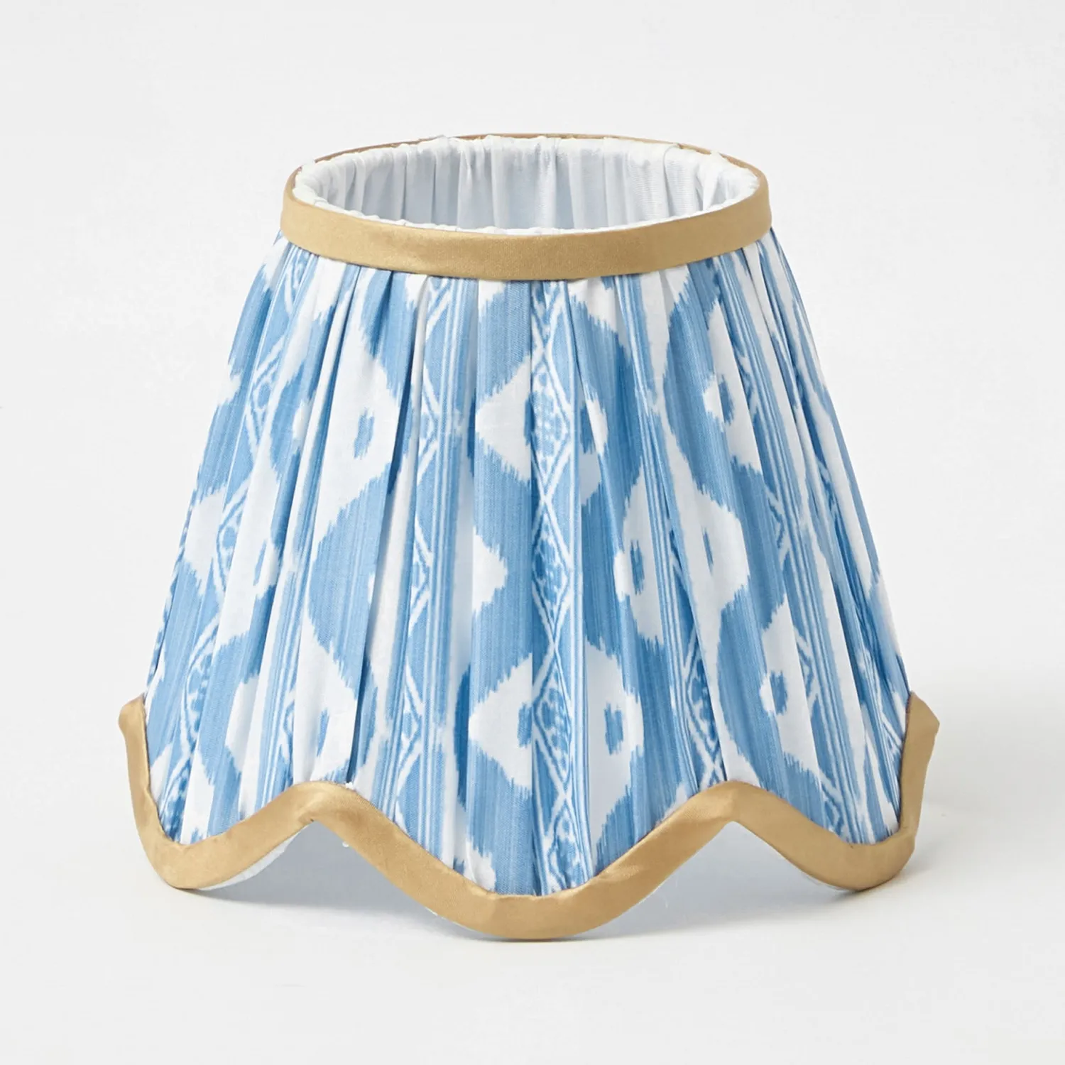 Mrs. Alice Short Burnt Bamboo Rechargeable Lamp with Blue & Putty Ikat Shade (18cm)< Rechargeable Table Lamps | Summer Lighting