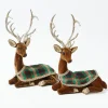 Mrs. Alice Sitting Tartan Flocked Deer (Pair)< Christmas Decorations