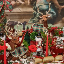 Mrs. Alice Sitting Tartan Flocked Deer (Pair)< Christmas Decorations