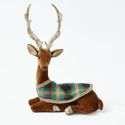 Mrs. Alice Sitting Tartan Flocked Deer (Pair)< Christmas Decorations