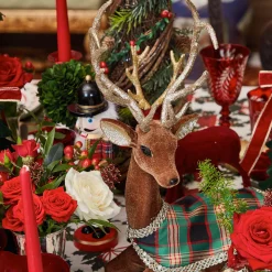 Mrs. Alice Sitting Tartan Flocked Deer (Pair)< Christmas Decorations
