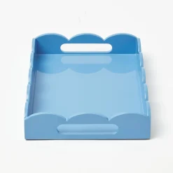 Mrs. Alice Small Blue Lacquer Scalloped Tray< Trays | For The Millenial