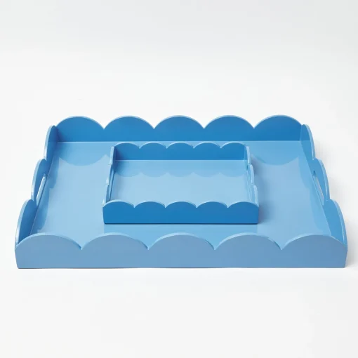 Mrs. Alice Small Blue Lacquer Scalloped Tray< Trays | For The Millenial
