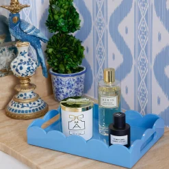 Mrs. Alice Small Blue Lacquer Scalloped Tray< Trays | For The Millenial