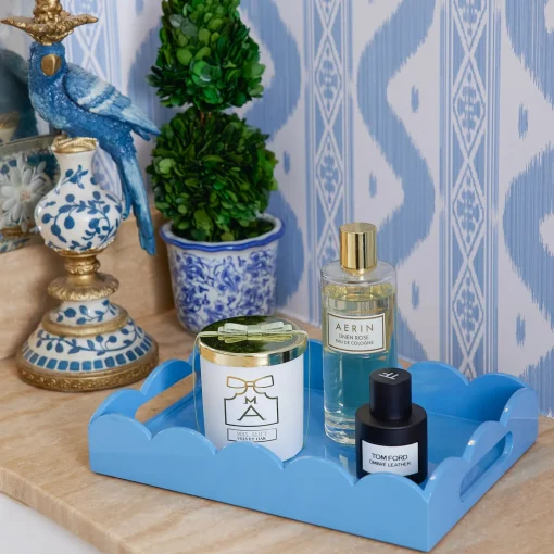 Mrs. Alice Small Blue Lacquer Scalloped Tray< Trays | For The Millenial