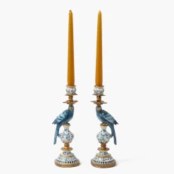 Mrs. Alice Small Blue Parrot Candle Holder (Pair)< Summer Candleware | Candle Holders