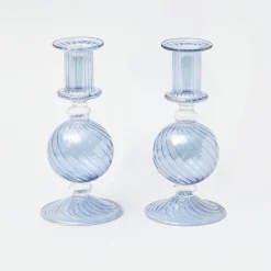 Mrs. Alice Small Camille Azure Candle Holders (Pair)< Summer Glassware | Summer Candleware