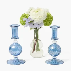 Mrs. Alice Small Camille Azure Candle Holders (Pair)< Summer Glassware | Summer Candleware