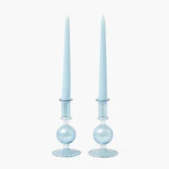 Mrs. Alice Small Camille Azure Candle Holders (Pair)< Summer Glassware | Summer Candleware