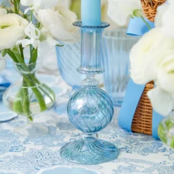 Mrs. Alice Small Camille Azure Candle Holders (Pair)< Summer Glassware | Summer Candleware