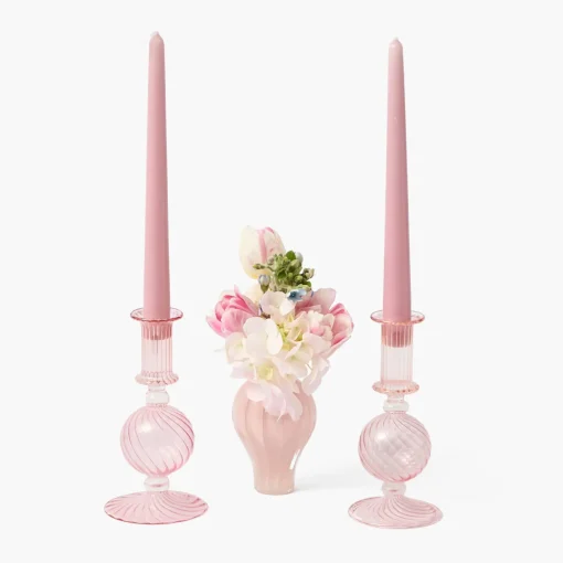 Mrs. Alice Small Camille Peony Candle Holder (Pair)< Summer Glassware | Summer Candleware