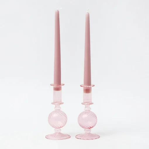 Mrs. Alice Small Camille Peony Candle Holder (Pair)< Summer Glassware | Summer Candleware