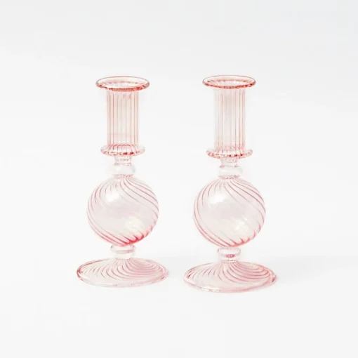 Mrs. Alice Small Camille Peony Candle Holder (Pair)< Summer Glassware | Summer Candleware